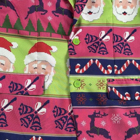 Ugly Christmas Men's Blazer XL (46-48) Pink Green Santa Reindeer Holiday Party - Picture 6 of 16